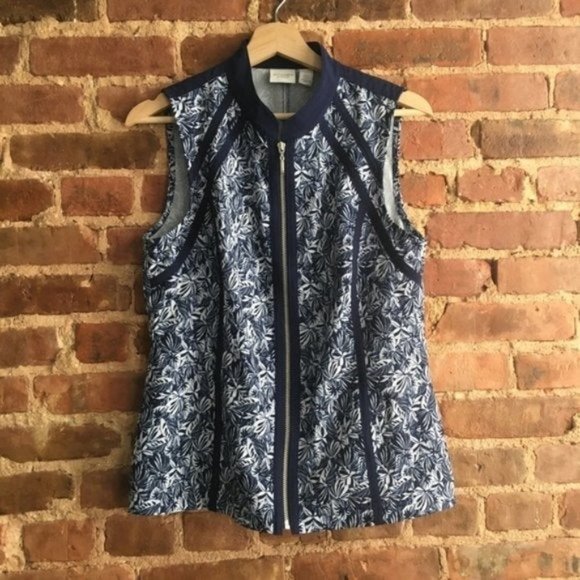 Chico's Palm Frond Leaf Full Zip Vest Size 0 Performance - Picture 1 of 5